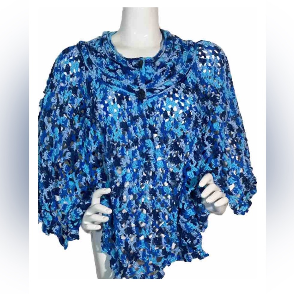Handmade Crochet Poncho Blues